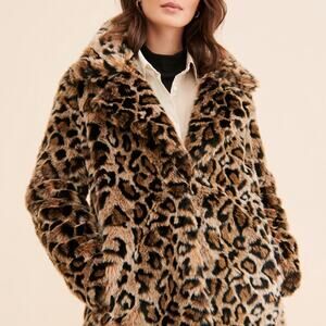 Free People Lola Leopard Faux Fur Coat Neutral Size XL Retail $268